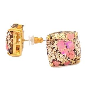 NEW Kate Spade Gold Glitter 1/2” Studs with Iridescent Hearts